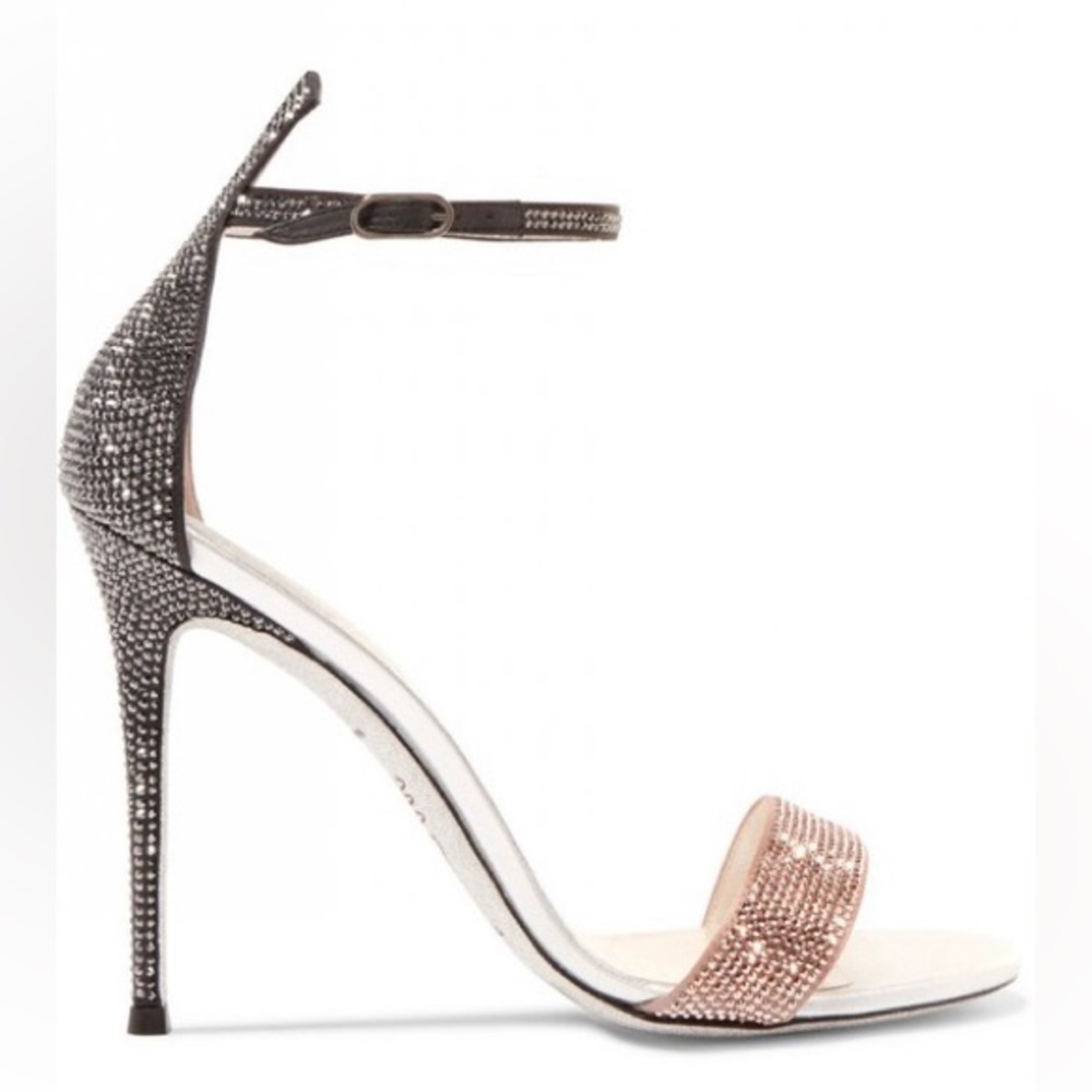 Rene Caovilla Celebrita Multi Strass Two Tone Rhinestone Stiletto Sandals 36.5